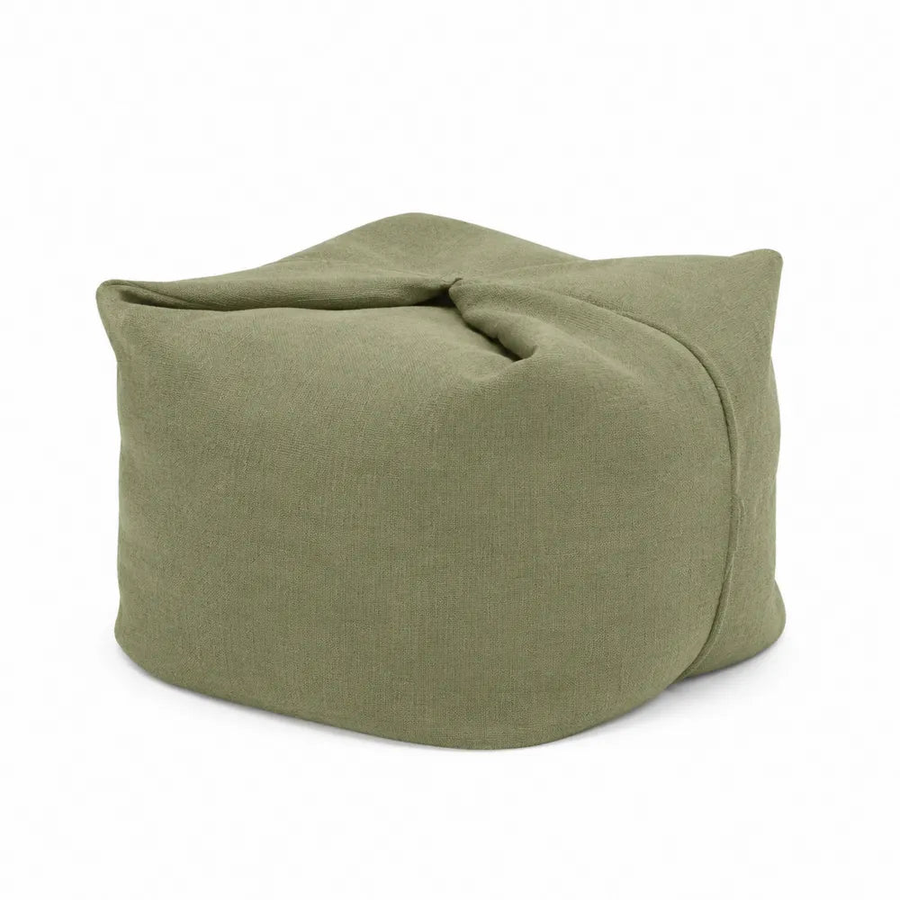 Pouf quadrato imbottito in tessuto effetto lino verde salvia 60 cm struttura morbida senza telaio rigido