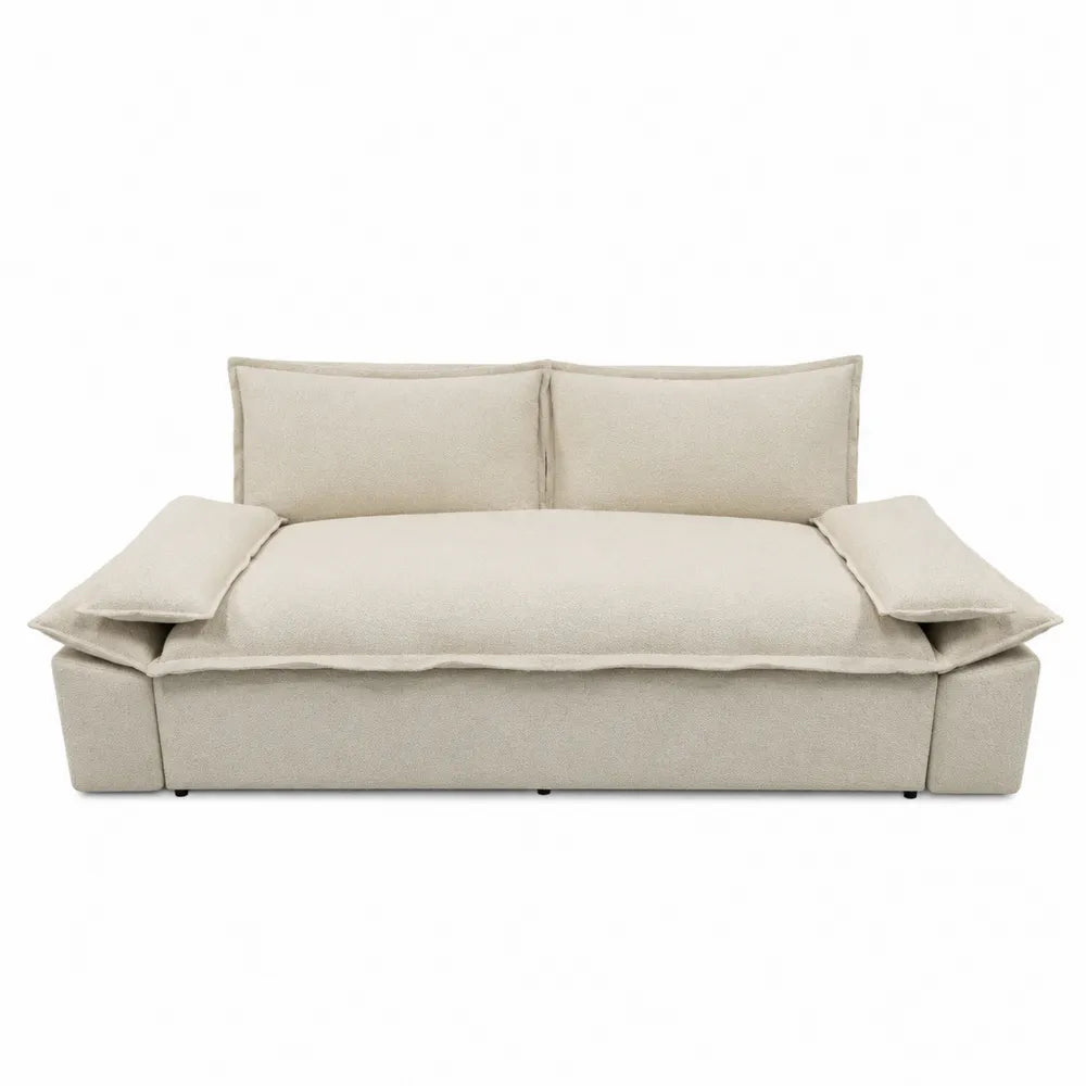 Divano 3 posti modulare in tessuto bouclé crema chiaro con braccioli regolabili struttura in legno 210 cm 100 cm 78 cm