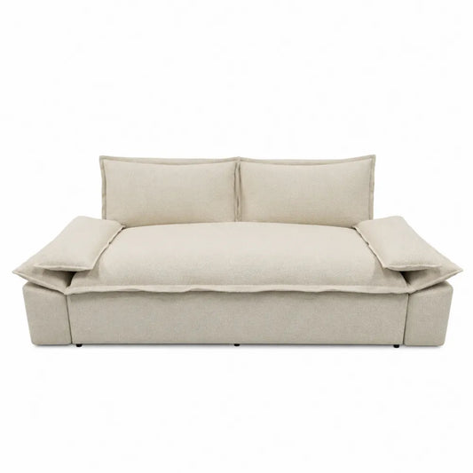 Divano 3 posti modulare in tessuto bouclé crema chiaro con braccioli regolabili struttura in legno 210 cm 100 cm 78 cm