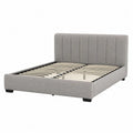 Letto matrimoniale imbottito in tessuto grigio con rete a doghe struttura in legno e metallo design moderno