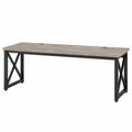 Scrivania doppia postazione 180 x 60 x 75 cm in pannelli effetto legno grigio chiaro e struttura in acciaio nero con passacavi e gambe a X