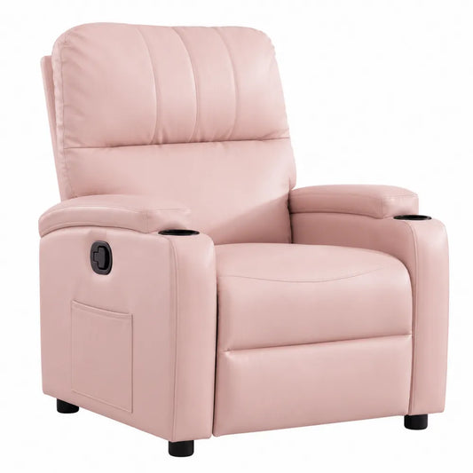 Poltrona relax reclinabile in ecopelle PU rosa chiaro con portabicchieri e tasca laterale 90 cm 95 cm 100 cm