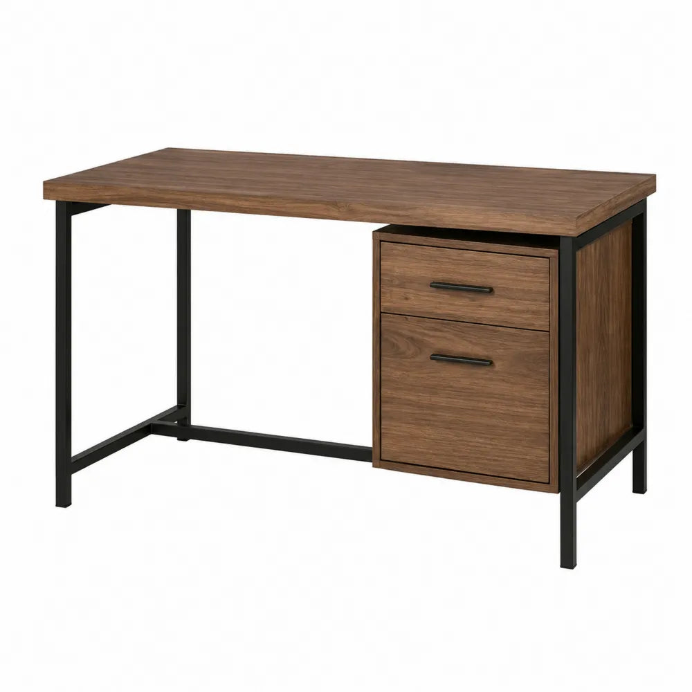 Scrivania da ufficio in legno ingegnerizzato con struttura in metallo nero e modulo cassetti laterale 120 x 60 x 75 cm
