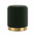 Pouf poggiapiedi cilindrico in velluto poliestere verde scuro con base in metallo dorato e struttura in MDF 40 cm x 40 cm x 45 cm
