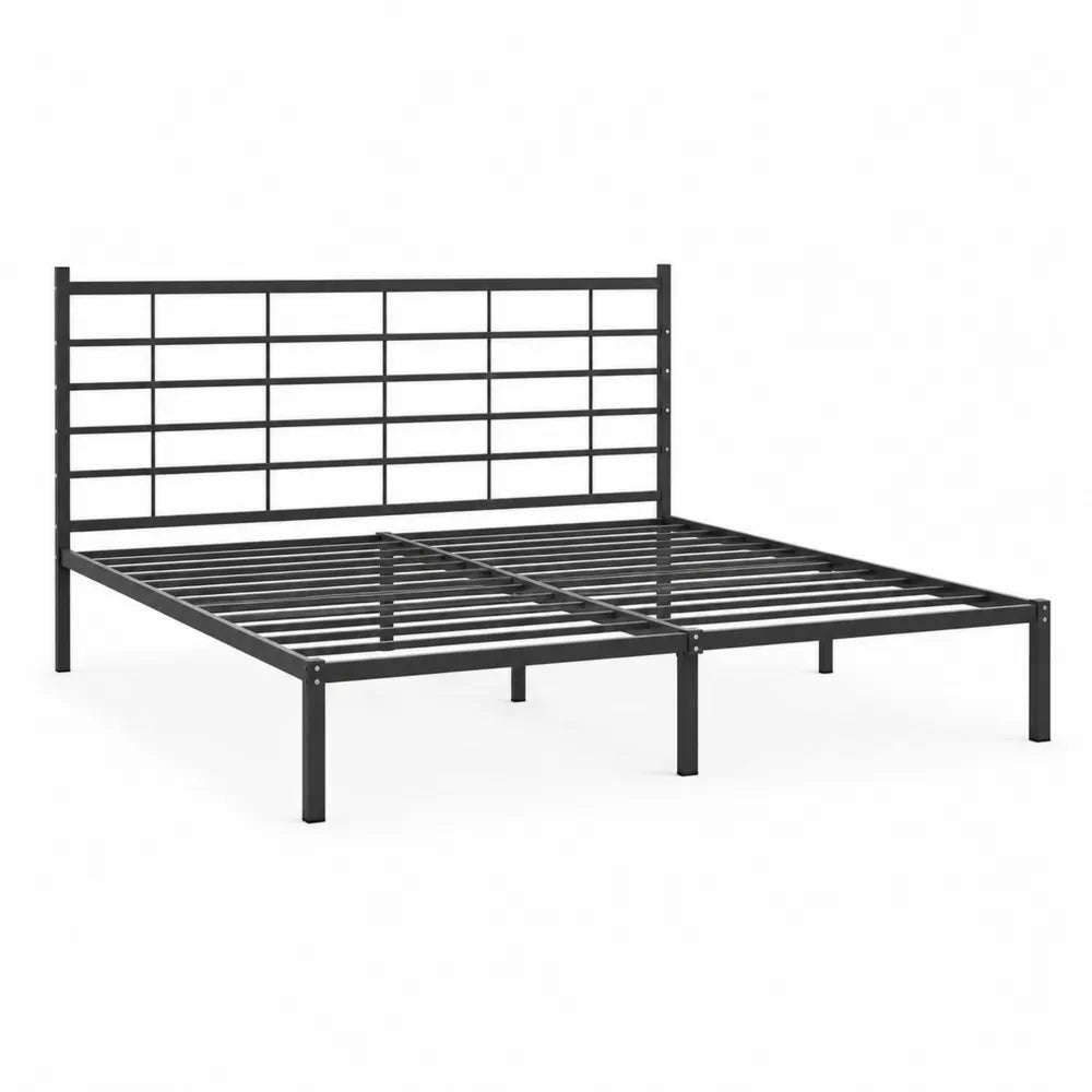 Letto matrimoniale struttura in acciaio al carbonio rete a doghe testiera a griglia nero 160x200 cm rettangolare