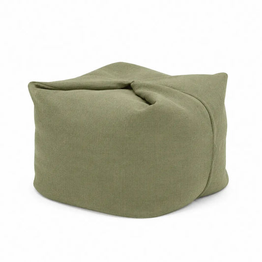 Pouf quadrato imbottito in tessuto effetto lino verde salvia 60 cm struttura morbida senza telaio rigido