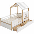 Letto per bambini a casetta 160x80 cm in legno di pino e MDF con rete a doghe e 2 cassetti contenitore struttura bianco e legno naturale