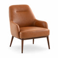 Poltrona imbottita in similpelle PU cognac schienale alto con braccioli gambe in legno 75 cm 80 cm 90 cm