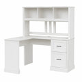 Scrivania ad angolo 140 x 120 x 180 cm in pannelli melaminici bianchi con libreria superiore e cassettiera integrata con 2 cassetti struttura a L