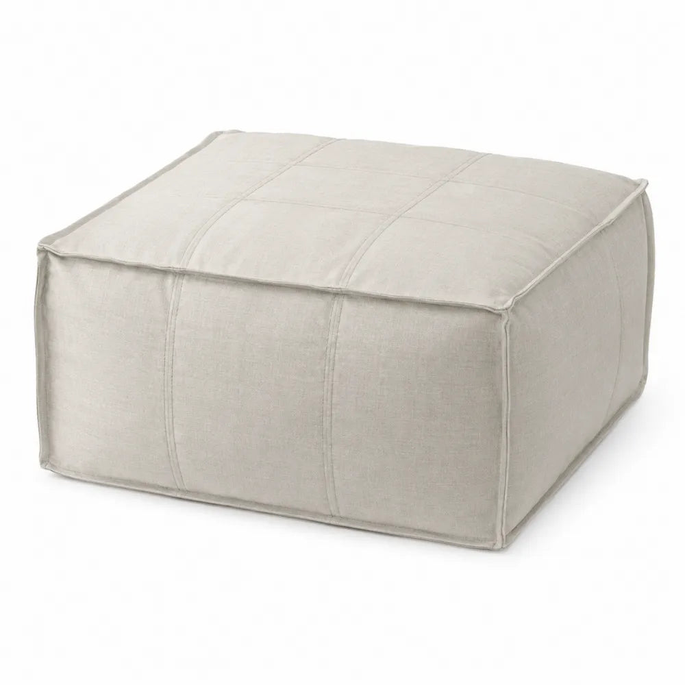 Pouf poggiapiedi quadrato in tessuto bouclé poliestere beige chiaro 60 x 60 x 35 cm imbottitura schiuma poliuretanica struttura legno multistrato