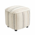 Pouf poggiapiedi in tessuto poliestere a righe beige con struttura in MDF e base nera 45 cm 45 cm 45 cm